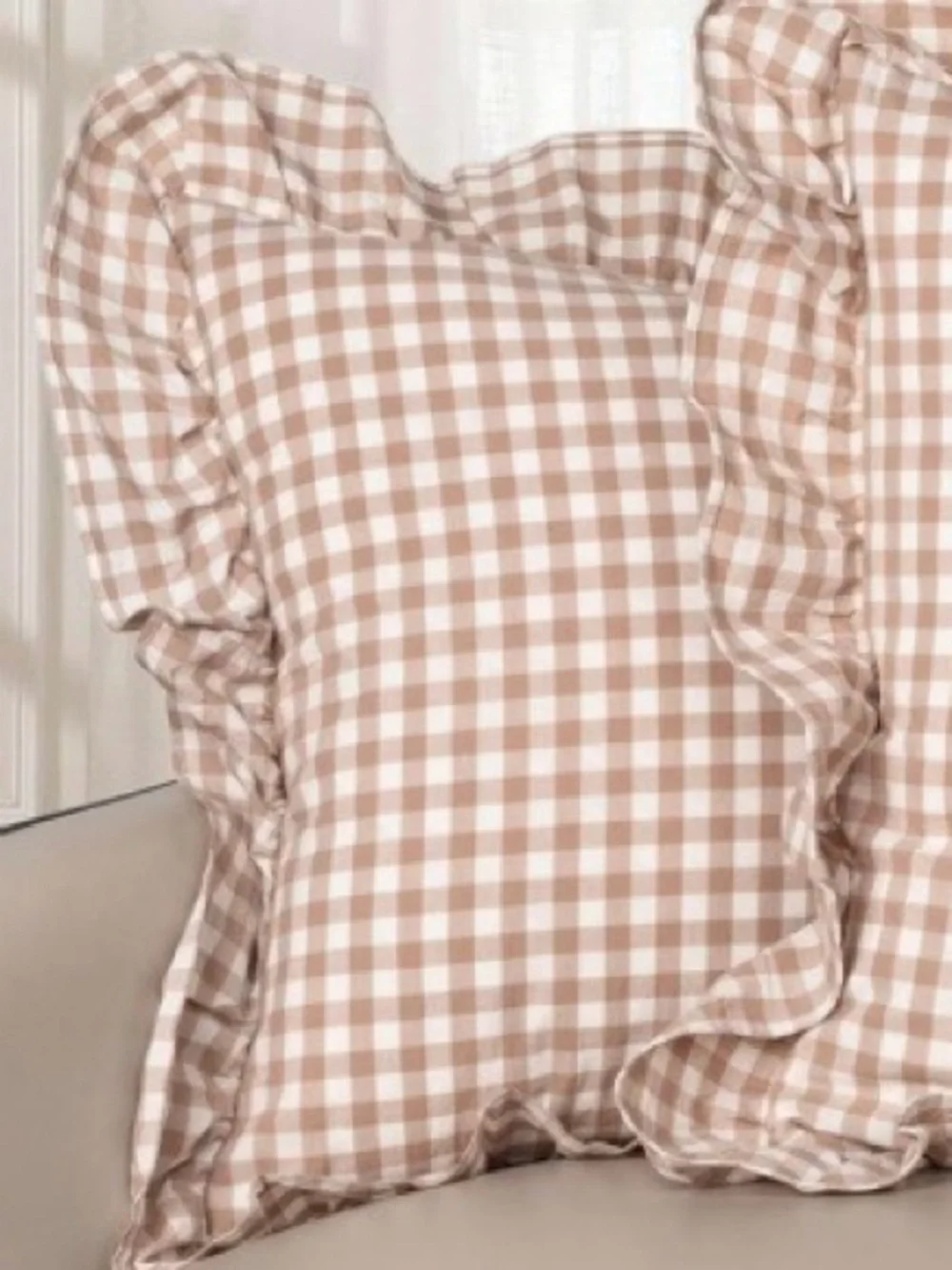 Farmhouse Gingham Ruffle Pillow Shams 100% Cotton SQUARE 18x18” (2-Pack)